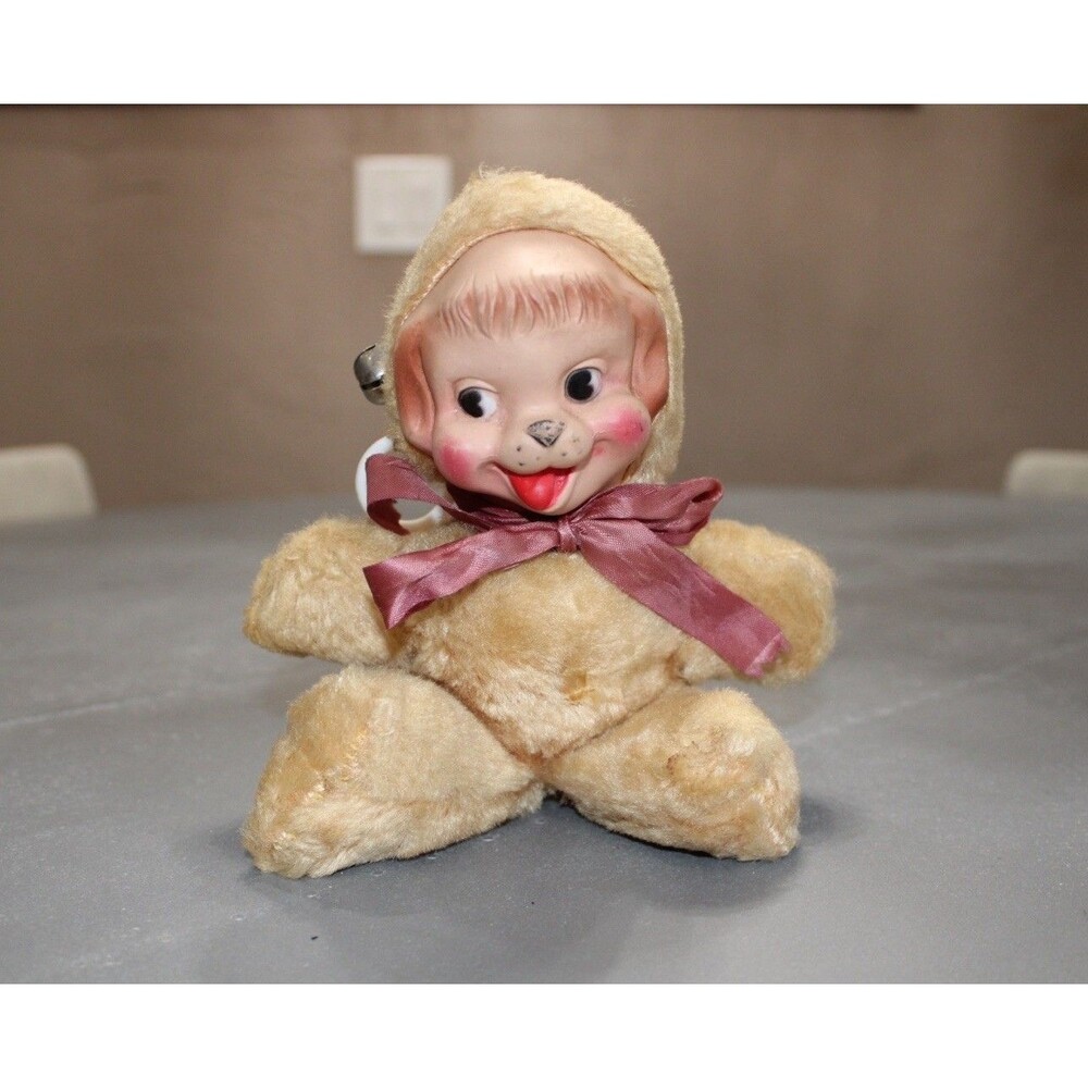 Vintage Rushton Style Rubber Face Dog 9" Plush Doll Puppy‎ 1950s Mid Century